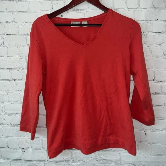 chico’s red long sleeve shirt size 1 - Picture 2 of 4